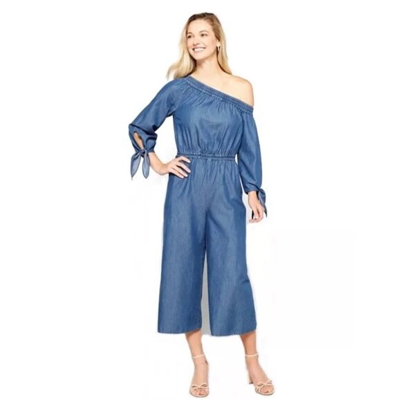 NEW Michael Kors Jumpsuit Size XL Blue Chambray Denim Wide Leg MSRP $179 NWT! - Picture 1 of 16
